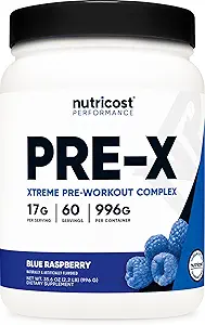 Nutricost Pre- X Xtreme Pre- Workout Kompleks pulver, Blå Hindbær, 60 Servering, Vegetarisk, Non- GMO og Gluten Gratis
