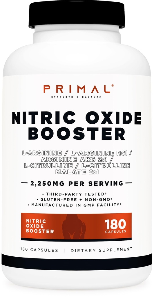 Primær nitrogenoxid Booster (2,250mg per servering) (180 kapsler) - 60 Servere
