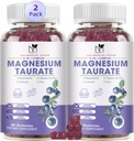 2 Pack Magnesiumsupplement - Magnesium Taurat Magnesiumglycinat Glycinat Gummies med Magnesium Aspartat, Malat, Chewable Magnesium Complex til søvn, muskel, og hjerte sundhed støtte