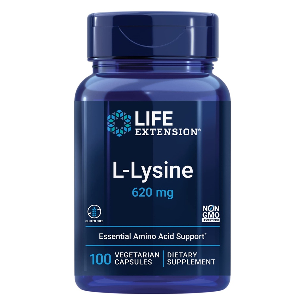 Life Extension NAC 600mg Antioxidant Immunstøtte & L- Lysin 620mg for Sund Stress Response 100 Kapsler Bundle