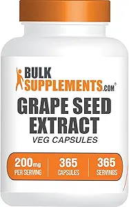 BulkSupplements.com Grape Seed Extract Kapsler - Antioxidant Supplement, Grape Seed Extract 200mg - Vegan & Gluten Free, 1 Kapsel per Serving, 365 Veg Kapsler (Pakning med 1)