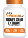 BulkSupplements.com Grape Seed Extract Kapsler - Antioxidant Supplement, Grape Seed Extract 200mg - Vegan & Gluten Free, 1 Kapsel per Serving, 365 Veg Kapsler (Pakning med 1)