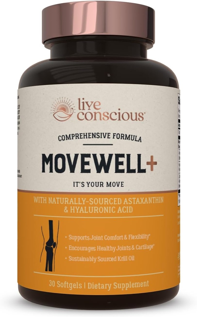 Live Bevidsthed fælles sundhed supplement - Movewell Plus antarktisk krill olie, Natural Astaxanthin og Hyaluronic Acid