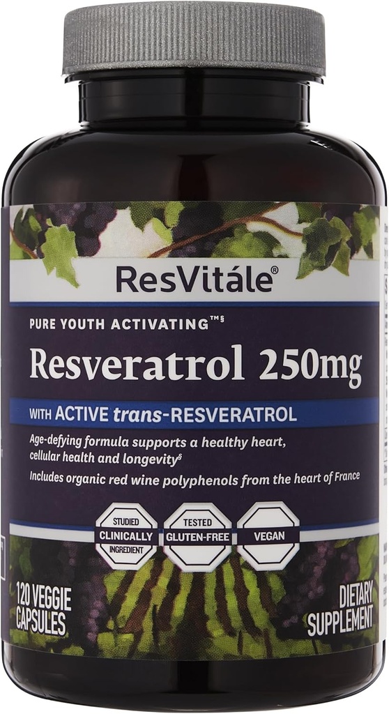 ResVitale Resveratrol 250 mg - Resveratrol supplement til mænd og kvinder - 120 Veggie kapsler