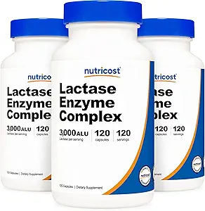 Nutricost Lactase Enzyme Complex 3.000 FCC ALU, 120 Veggie Capsules - Non-GMO, Gluten Free, 120 Servere (3 flasker)