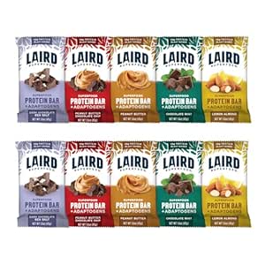 Laird Superfood Functional Protein Bars - Protein Bar, men bedre med rigtige ingredienser, Funktionelle svampe 10g Plantbaserede Protein, 6g Fiber - non-GMO - 5 Flavor Variety Pack, 10 Greve (Pack of 1)
