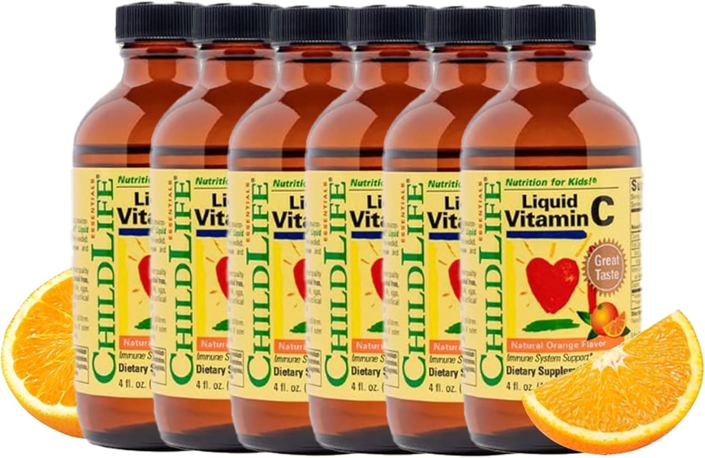 BEDLIV VÆSENTLIGE Flydende C-vitamin - Pure Vitamin C flydende supplement til børn, immunsystemet support, stor smag - Natural Orange Flavor, 4 Fl Oz (pakke med 6)