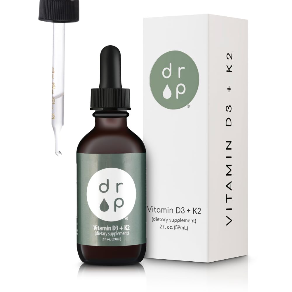 D3- vitamin + K2- dråber med 1000 IE plantebaseret D3 og 45 mcg K2, 2 oz flydende tilskud til knoglerester, forbedret mood - ingen kunstige konserveringsmidler, uden smag, med kokos MCT olie