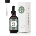 D3- vitamin + K2- dråber med 1000 IE plantebaseret D3 og 45 mcg K2, 2 oz flydende tilskud til knoglerester, forbedret mood - ingen kunstige konserveringsmidler, uden smag, med kokos MCT olie