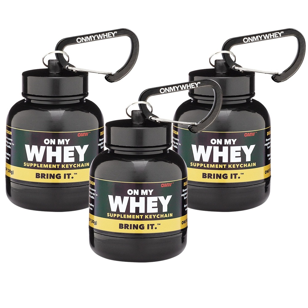 OnMyWhey - Protein Powder og tillæg tragt Keychain, Portable to- Go Container til The Gym, Træning, Fitness og Rejser - TSA Godkendt, Classic 3- Pack