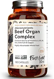 First Light Farms Freeze- Tørret Wagyu Oksekød orgel Supplement Grass- Fed Budding124; 180 Kapsler 124; Hele fødevarer ernæring med lever, hjerte, Nyre & Spleen Budding124; Oksekød orgel Complex, Certificeret Humane