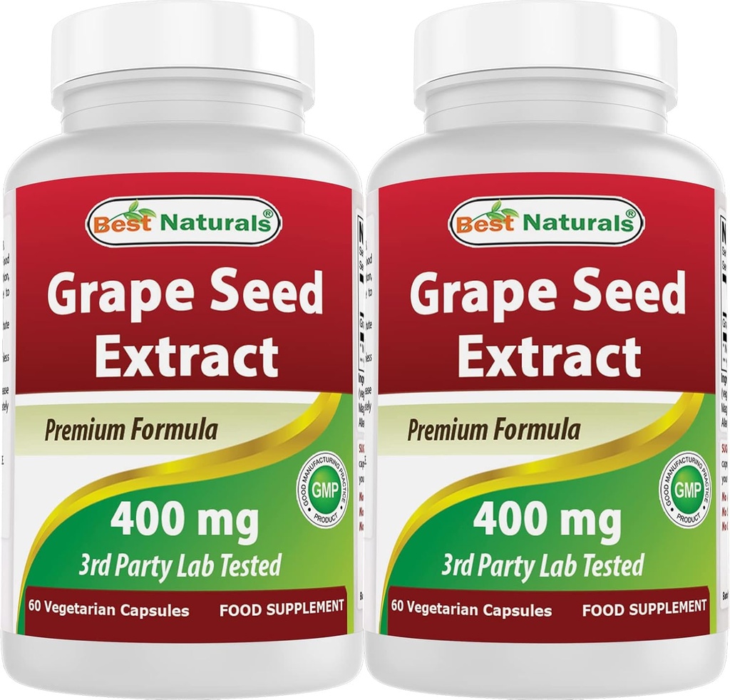 Bedste Naturals Grapeseed Extract 400 mg 120 vcaps (120 Greve (pakke med 2))