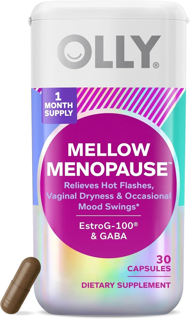 OLLY MELY Menopause Kosttilskud til kvinder, støtter Hot Flashs, Vaginal Tørhed & Lejlighedsvis Mood Swings, * Estro- G100 ®, GABA, Vegansk Kapsler, 1 Måned Supply - 30 Greve