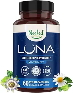 Nested Naturals Luna Sleep Supplement, Melatonin fri, Non- Habit Forming Urtebad Supplement, Voksen sensengetid Support, Hjælp sovende w / Kamille, Valerian, L- Theanine, 60 Veganske Kapsler