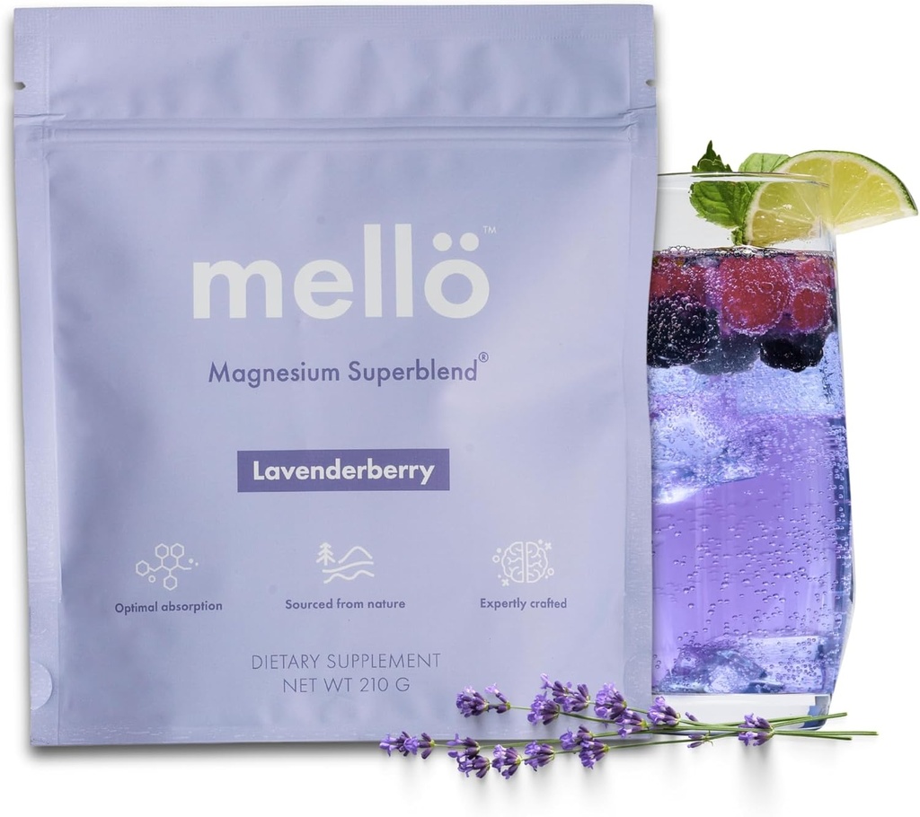Mezzogiorno Magnesium Supplement Superblend Powder - Magnesium Glycinate med L- Theanin, GABA og 70 Trace Minerals - Understøtter søvn, afspænding, balanceret energi - Lavenderberry Flavor, 30 Serveringer