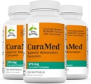 Terry naturligt CuraMed 375mg - Antioxidant supplement til hjerne og immunforsvar - Kosttilskud med curcumin & gurkemeje Essential Oil - Urteleverstøtte - 120 Softgels (pakke med 3)