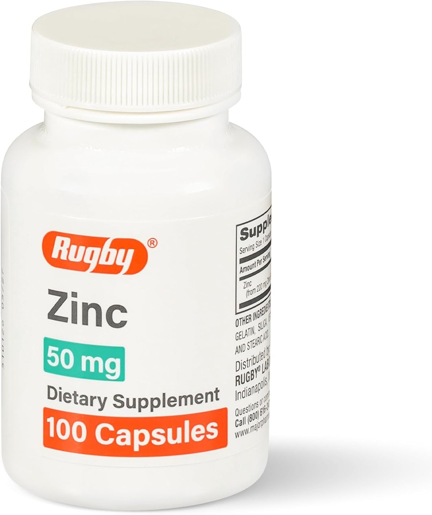 Rugby Zinc 50mg - Gluten-Free Daily Dietary Supplement for Immune Support, 100 Count
