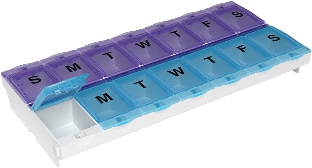 EZY DOSE (14-Dag) AM / PM Pill Case, Medicine Planner, Vitamin Organizer Box, 2X-Store låseafdelinger til sikker receptpligtig medicin og forhindre utilsigtet spild, farve kan Vary, BPA gratis