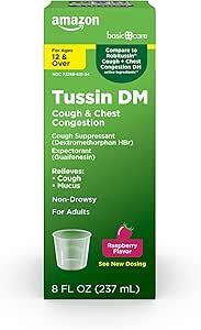   Basic Care Tussin Cough Plus Chest Congestion DM Syrup, Raspberry Flavor, 8 fl oz (Pack of 1)