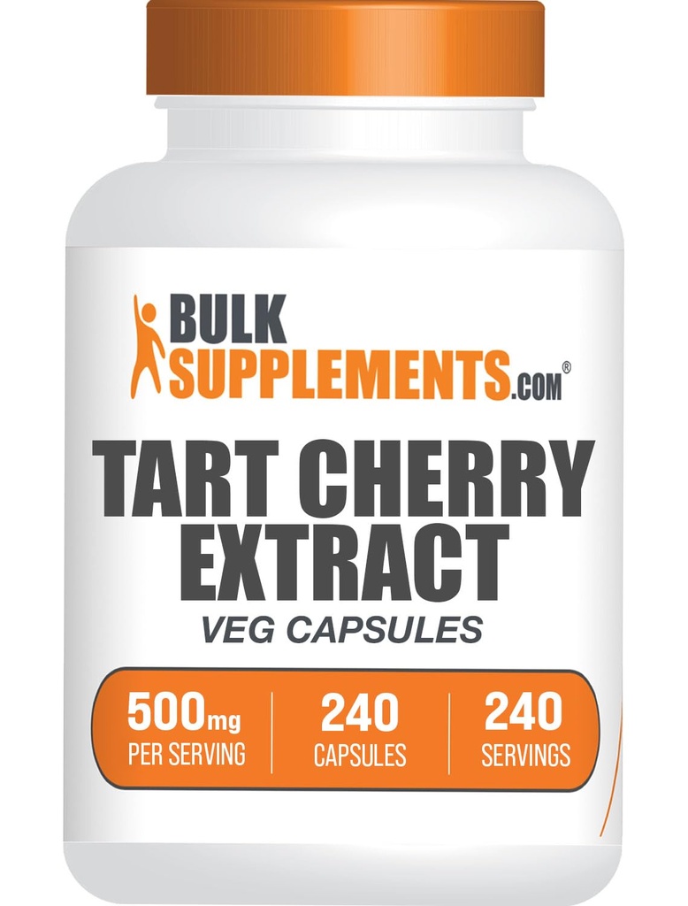 BulkSupplements.com Tart Cherry Extract Capsules- Tart Cherry Supplement, Tart Cherry Capsules 500mg - Antioxidant Source, Gluten Free, 1 Capsule per Serving, 240 Veg Capsules (pakning med 1)
