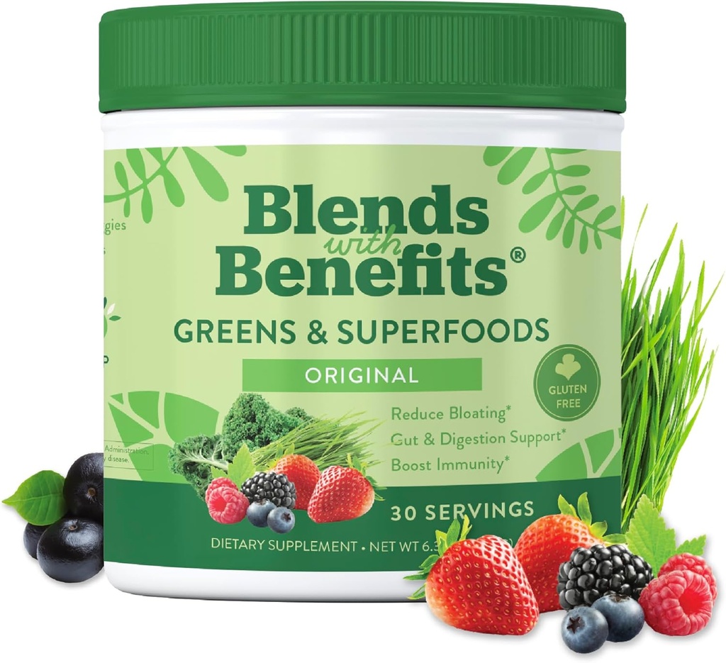 360 Nutrition Super Green Powder med Probiotika & fordøjelsesenzymer, Sukker & Gluten Free, Plant- baserede Superfood til Gut Health, Immunitet - 6.35 oz