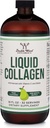 Dobbelt Wood Supplements Liquid Collagen - 2500mg hydrolyseret Bovin Collagen (type 1, 3 og Grassfed) - 32 Servering - for kvinder og mænd - 30 mcg Biotin - Sukker Free Pære Flavor