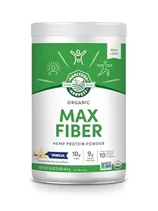 Manitoba Høst Hamp Ja Organic Max Fiber Protein Powder, Vanilla, 16oz, med 10g Fiber, 9g Protein og 1,9 g Omegas 3 & 6 per Servering, Konserveringsfri, Non- GMO, Packaging May Vary