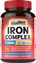 Iron Supplement for kvinder & mænd, med Vitamin C, B6, B12 & Folate for Iron Deficiency, Blood Building & Energy Support, Mave Friendly, Better Absorption, Non- GMO, No Gluten, 120 Vegan Caps