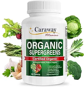 Organic Superfoods Vitaminer Super Green Complex af Caraway Vitaminer 1.350 mg per Serving 28 Fruits Grøntsager Grønne 60 Count Tablets Non- GMO Natural for mænd og kvinder