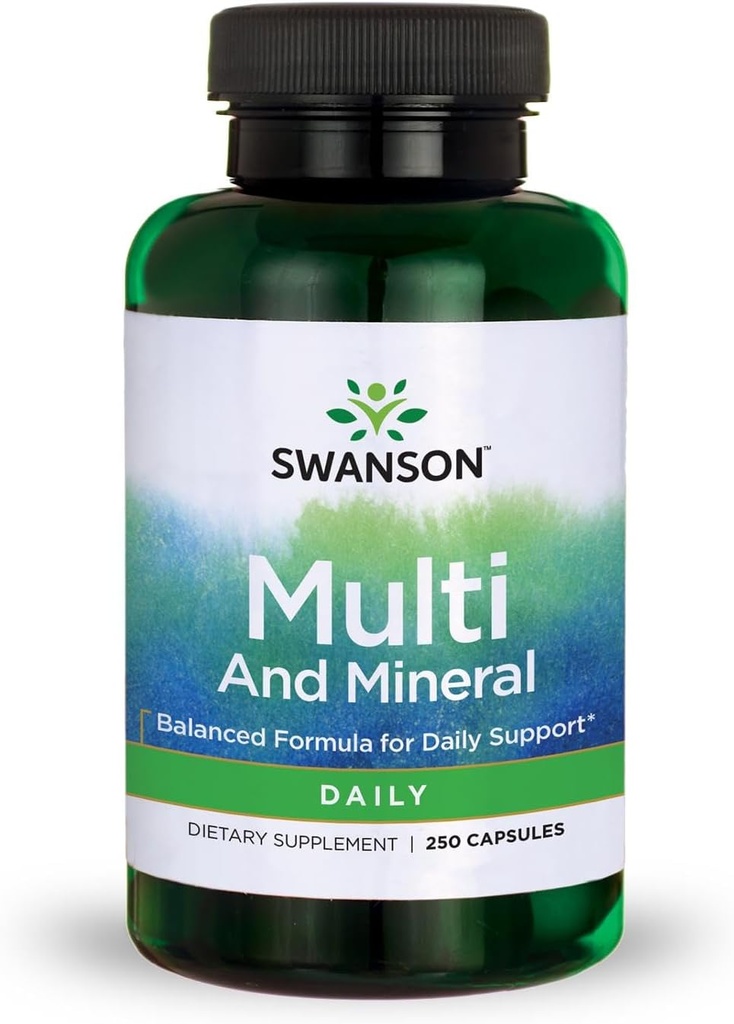 Swanson Multi og Mineral Daily Mænd Kvinder Multivitamin Multimineral Sundhed Supplement 250 Kapsler (Caps)
