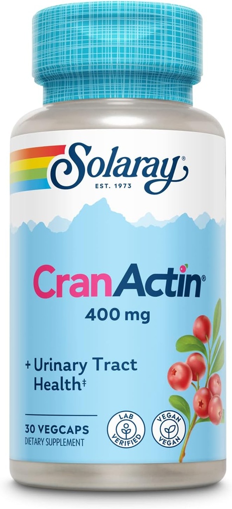 SOLARAY CranActin Cranberry Extract 400 mg - Cranberry Kosttilskud til kvinder og mænd - Bstige og Urinary Tract Health Support med C-vitamin - Vegan, 60- Day Garanti, 30 Servere, 30 VegCaps