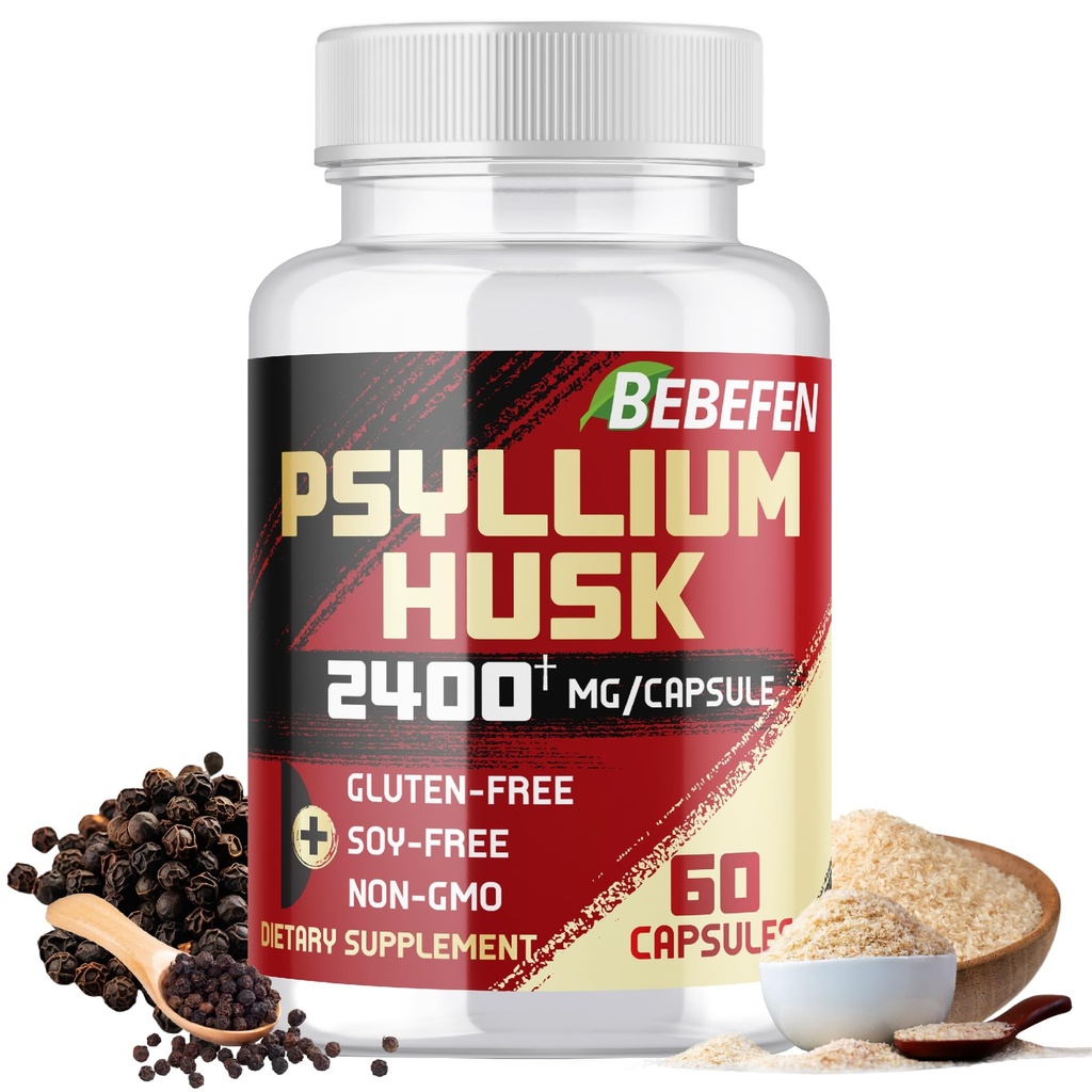 BEDRE EN Psyllium Husk kapsler 2400mg med sort peber - 2 måneders Tilgang - Daglig Opløselig Fiber til Gut Health - Non- GMO og Gluten- Free Formel