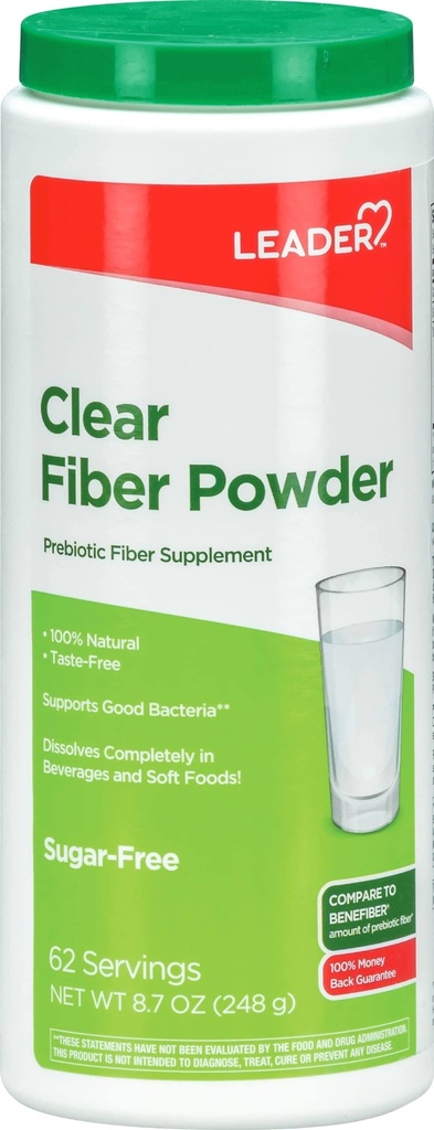 Leader Prebiotic Fiber Supplement Powder for fordøjelsessygdomme, 100% Natural Daily Fiber Powder, Sugar- Free, Taste- Free, Gluten Free, Non- GMO, Unflavored, 62 Servere (8.7 OZ) (Pack of 1)