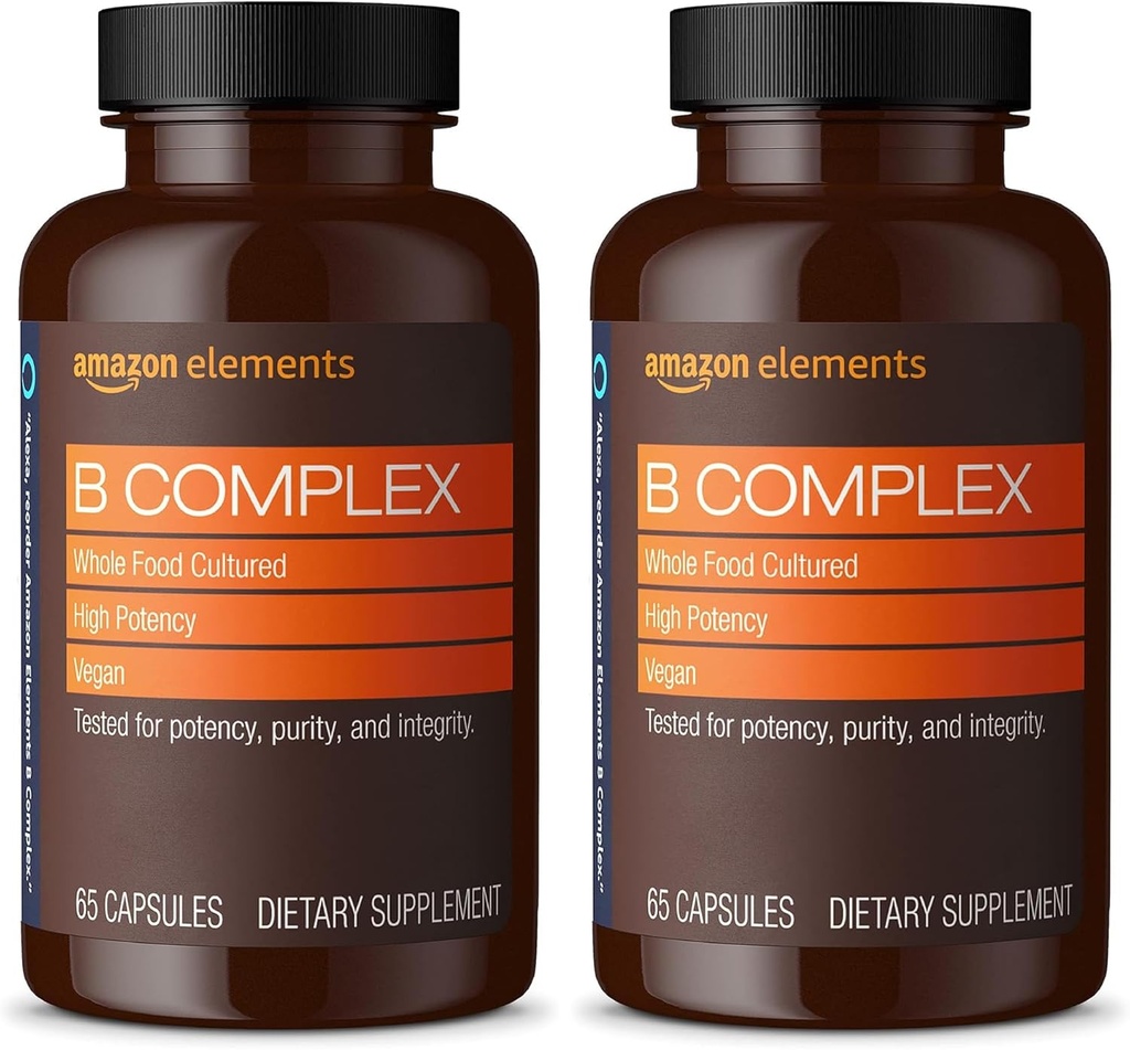 Elementer B Kompleks, høj potens, 83% hele fødevarer dyrket, understøtter immunforsvar og normal energi Metabolisme, Vegan, 65 kapsler, 2 måneders forsyning (Packaging May Vary) (pakke med 2)