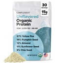 Komplement Organic Unflavored Vegan Protein Powder (30 Servere) Lav Carb, Lav kalorie, Sukker fri, Soja fri, Non- GMO, Gluten fri, Non Dairy Yellow Pea, Pumpkin Seed- 15g Plant baseret Protein Powder