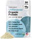 Komplement Organic Unflavored Vegan Protein Powder (30 Servere) Lav Carb, Lav kalorie, Sukker fri, Soja fri, Non- GMO, Gluten fri, Non Dairy Yellow Pea, Pumpkin Seed- 15g Plant baseret Protein Powder