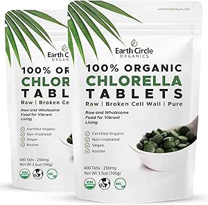 Organic Chlorella Tablets 400 Count 124; High Potency Superfood ttesmå 124; Chlorophyll piller fra 100% Pure Green Algae