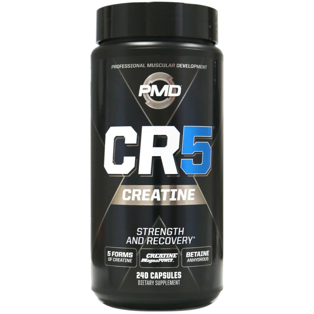 PMD Sports CR5 Professional Creatin Complex - Forbedret inddrivelse, Reducere ømhed, Lean Muscle Mass Gainer - Power 5 Creatin Blend for Styrke, Endurance, og Inddrivelse (240 Creatin Capsules)