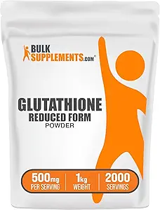 BulkSupplements.com Glutathione Reduceret pulver - Glutathion Supplement, Reduceret Glutathion Pulver - Glutathione 500mg, Gluten Free, 500mg per servering, 1kg (2,2 lbs) (Pack of 1)