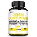Satomi Reishi Supplement Complex 5000Mg - 10in1 Kombineret med Lions Mane, Cordyceps Sinensis, Chaga Mushroom & andre - 90 kapsler til 3 Måneder