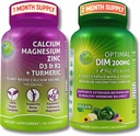 Bone & Hormonal Support Bundle - DIM 200mg med BioPerine ® & Cruciferous Grøntsager + Plant- baseret Calcium 500mg, Magnesium, Zink, D3, K2 & Gurkemeje - Vegan, Non- GMO, Clean Daily Wellness Support