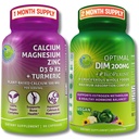Bone & Hormonal Support Bundle - DIM 200mg med BioPerine ® & Cruciferous Grøntsager + Plant- baseret Calcium 500mg, Magnesium, Zink, D3, K2 & Gurkemeje - Vegan, Non- GMO, Clean Daily Wellness Support
