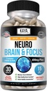 Kaya Naturals - Neuro Brain for Memory & Focus - Nootrop Energy Capsule - Nootrop Brain Support Supplement - Focus & Concentration & Learning Accuracy - Kognitiv funktion - 30 Greve
