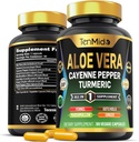 Aloe Vera Kapsler Supplement - 8in1 Formel - Kombiner med gurkemeje, Cayenne Pepper, Marshmallow, Fennel, Gotu Kola, Ingefær, og Black Pepper - 90 Kapsler til 3 Måneders Tilgang