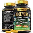 Aloe Vera Kapsler Supplement - 8in1 Formel - Kombiner med gurkemeje, Cayenne Pepper, Marshmallow, Fennel, Gotu Kola, Ingefær, og Black Pepper - 90 Kapsler til 3 Måneders Tilgang