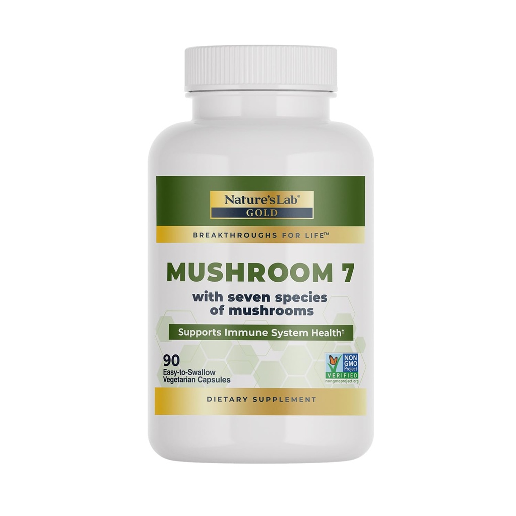 Nature 's Lab Mushroom 7 Organic Blend - Fordele immunsystemet, cellefunktion og udholdenhed - 90 kapsler (45 Servere)
