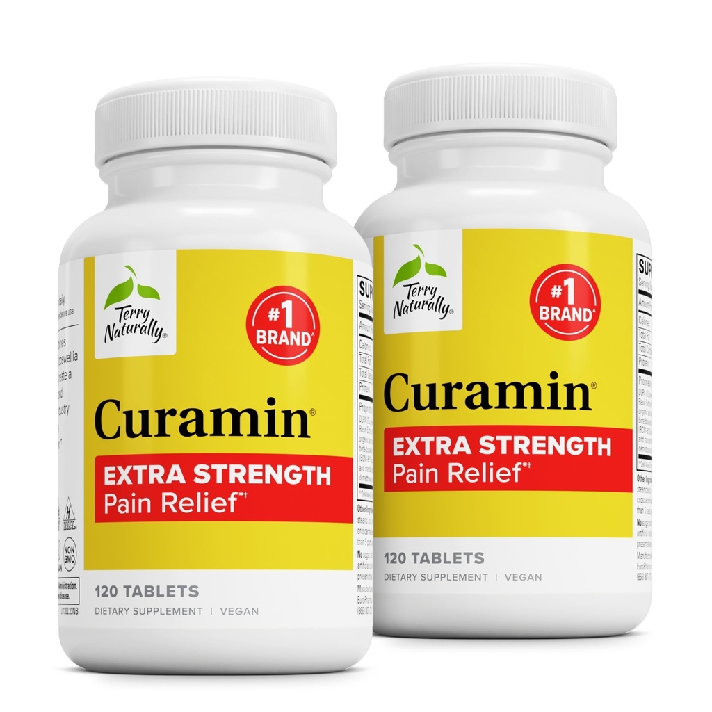 Terry naturligt Curamin Extra Strength - Curcumin & Boswellia for sund cirkulation Support - Gurkemeje supplement til støtte Joints, Muscle Health & Enphin Production - 120 tabletter (pakke med 2)