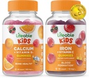 Lifeable Calcium med D-vitamin Kids + Iron & C-vitamin Kids, Gummies Bundle - Great Tasting, Vitamin Supplement, Gluten Free, GMO Free, Chewable Gummy