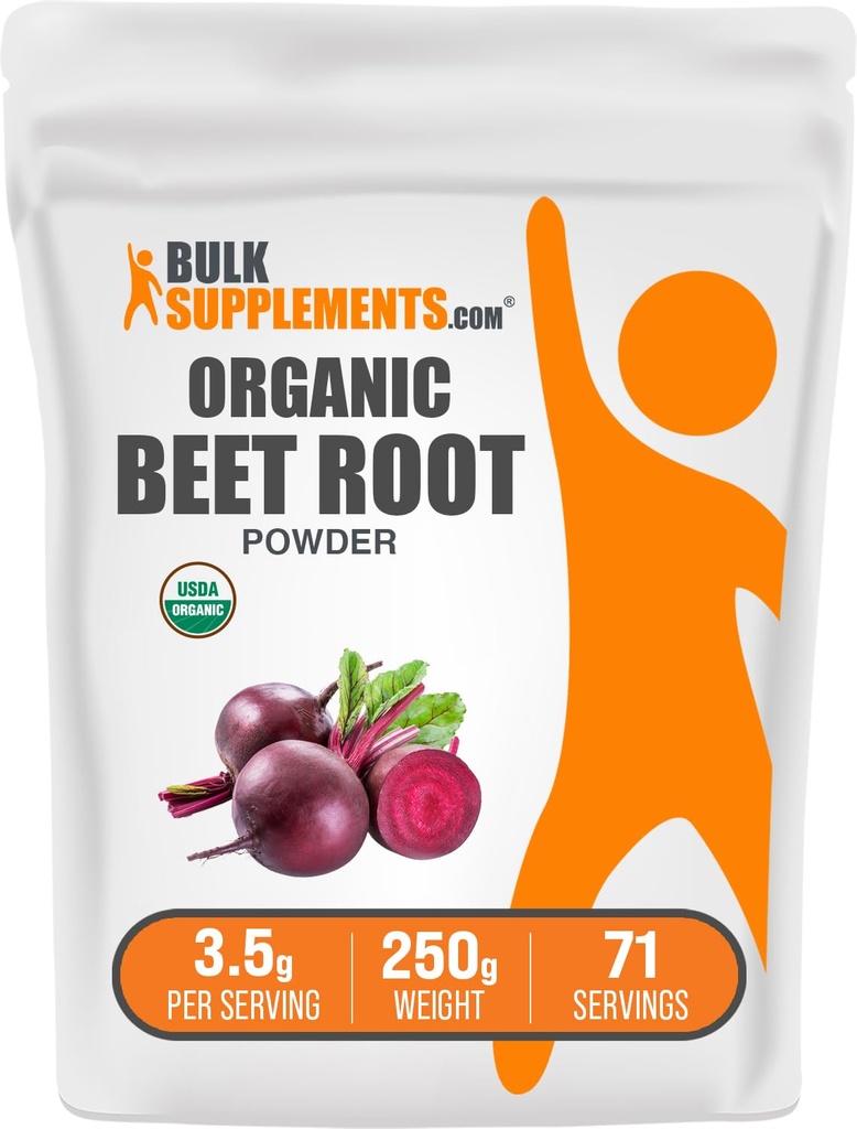 BulkSupplements.com Organic Beet Root Powder - Superfood Supplement, Beet Root Supplements - Vegan & Gluten Free, 3,5g per Serving, 250g (8,8 oz) (Pack of 1)