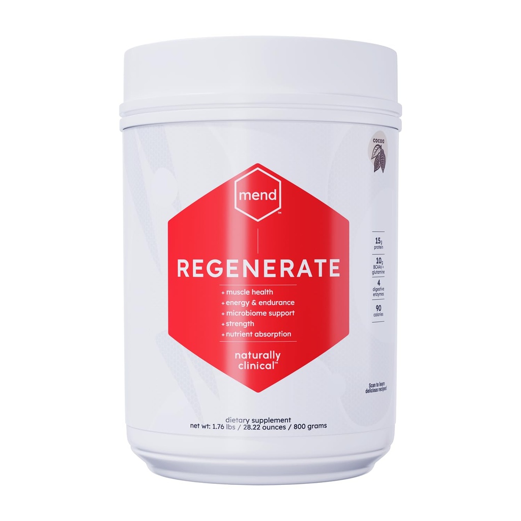 MEND Regenerate, Post Workout Inddrivelse, immunstøtte og sport ernæring supplement til mænd og kvinder - Natural, Gluten Free, og ikke-GMO - Kakao Protein Powder, 20 Servering